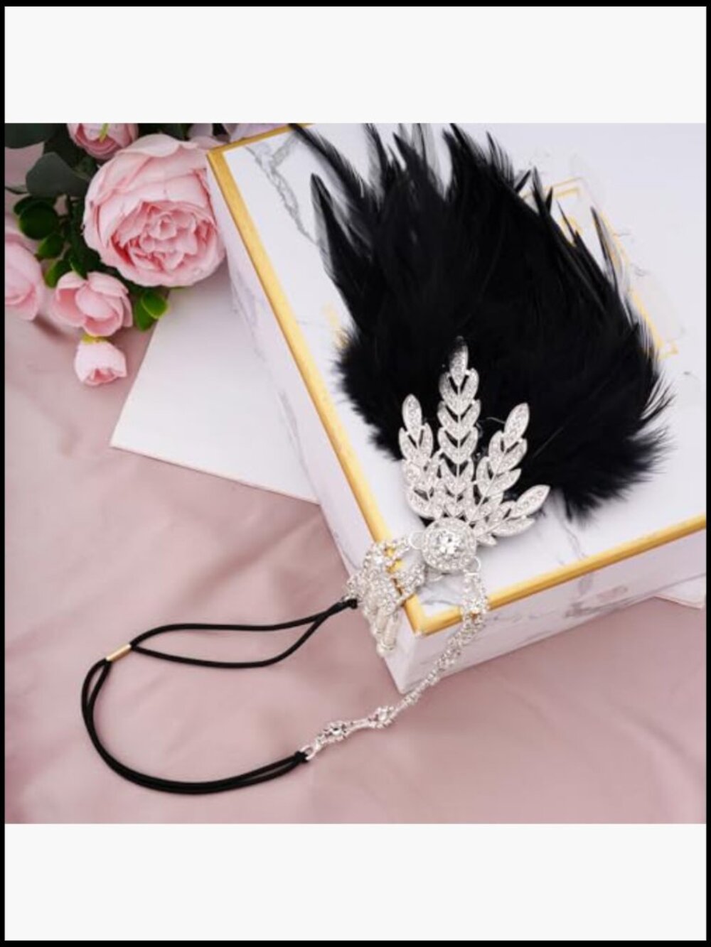 Flapper Headband Feather Rhinestone Vintage Chain Roaring 20s Accessory Gatsby - Picture 4 of 7
